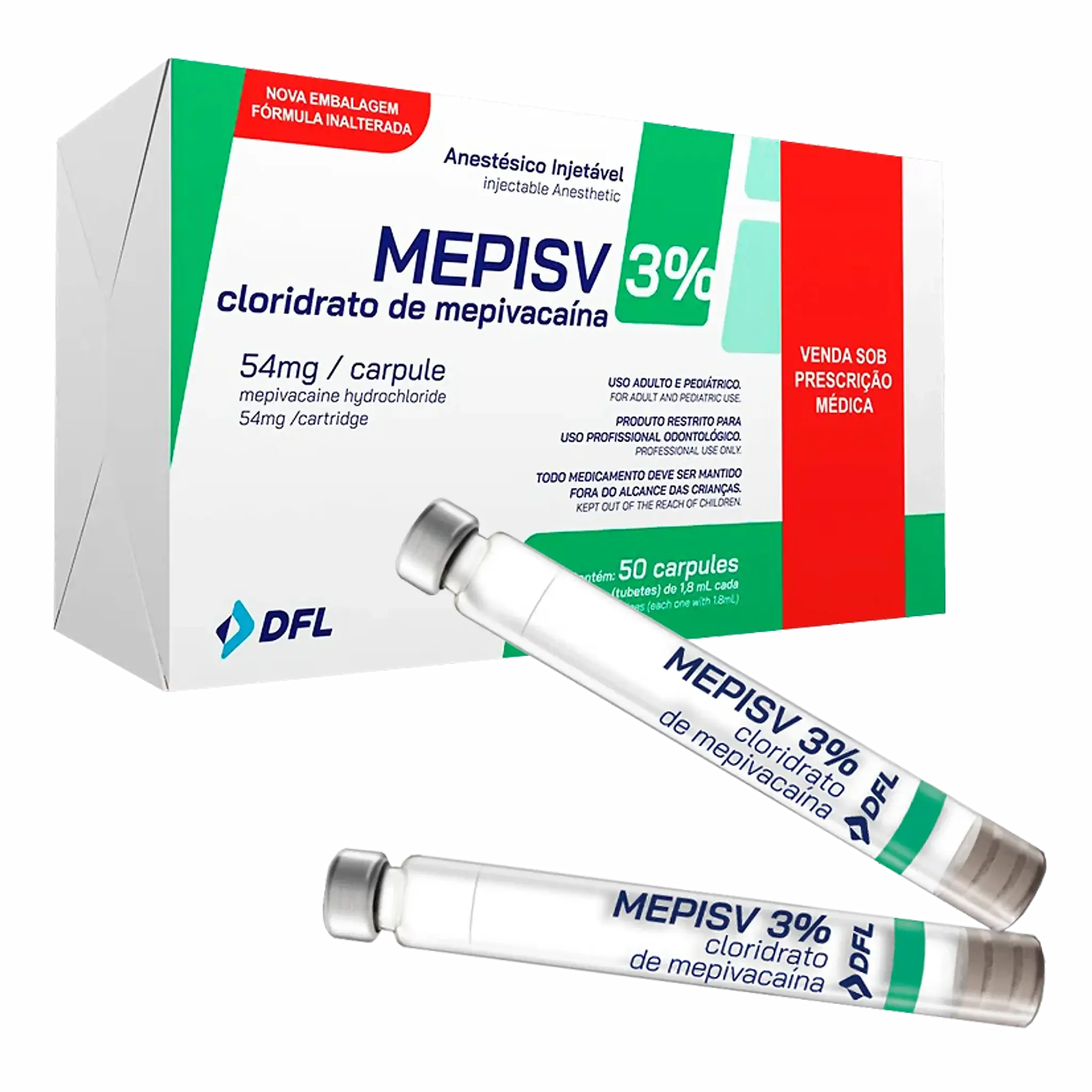 Anestesia Mepivacaína 3% Sin Vaso Contrictor tubo vidrio. DFL. Insumos Dentales