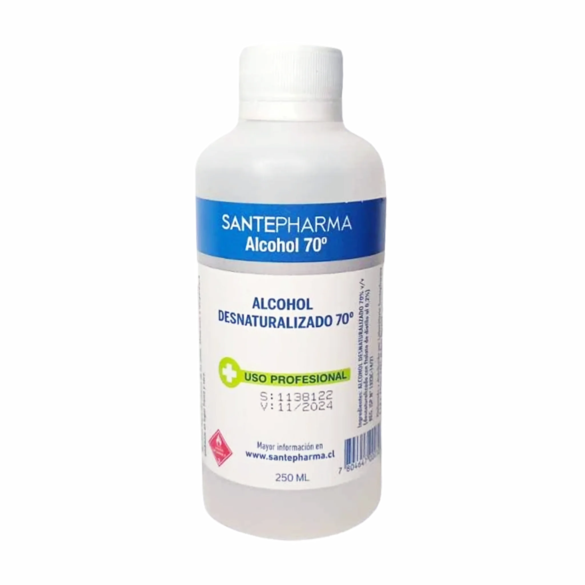 Alcohol Desnaturalizado 70° 250ml. Insumos Médicos