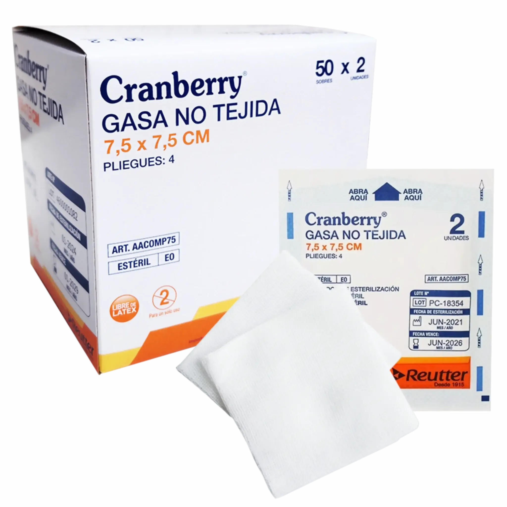 Gasa No Tejida Estéril 7,5x7,5cm. Insumos Médicos