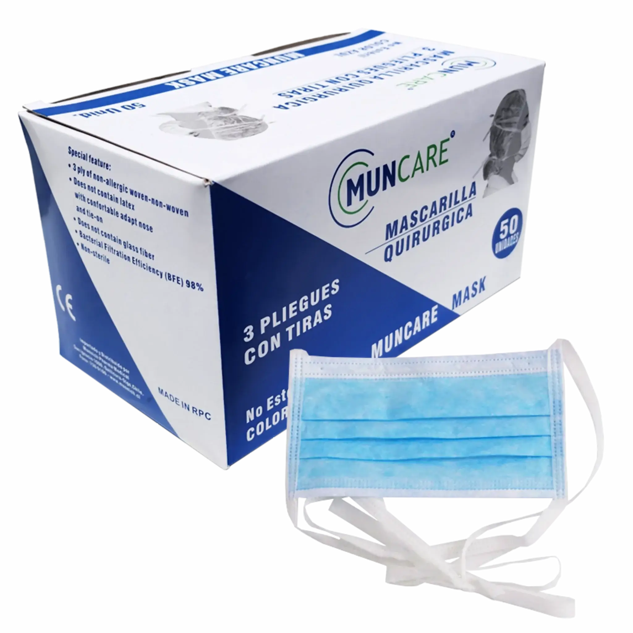 Mascarillas 3 Pliegues con Amarras. Insumos Médicos
