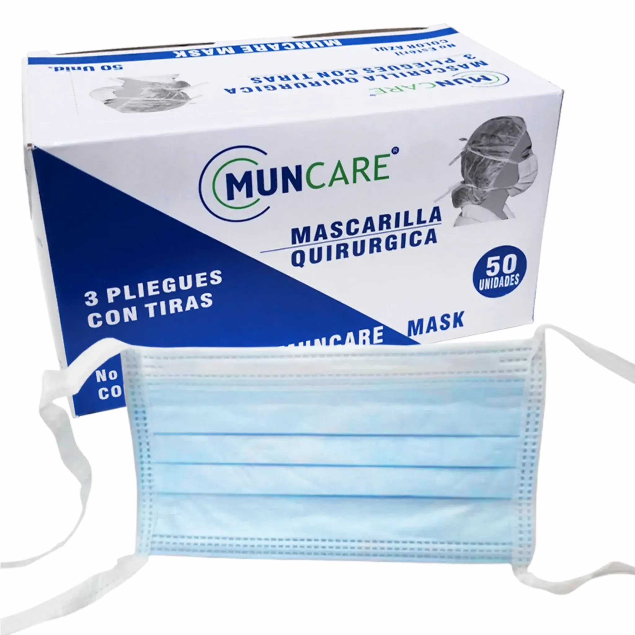 Mascarillas 3 Pliegues con Amarras. Insumos Médicos