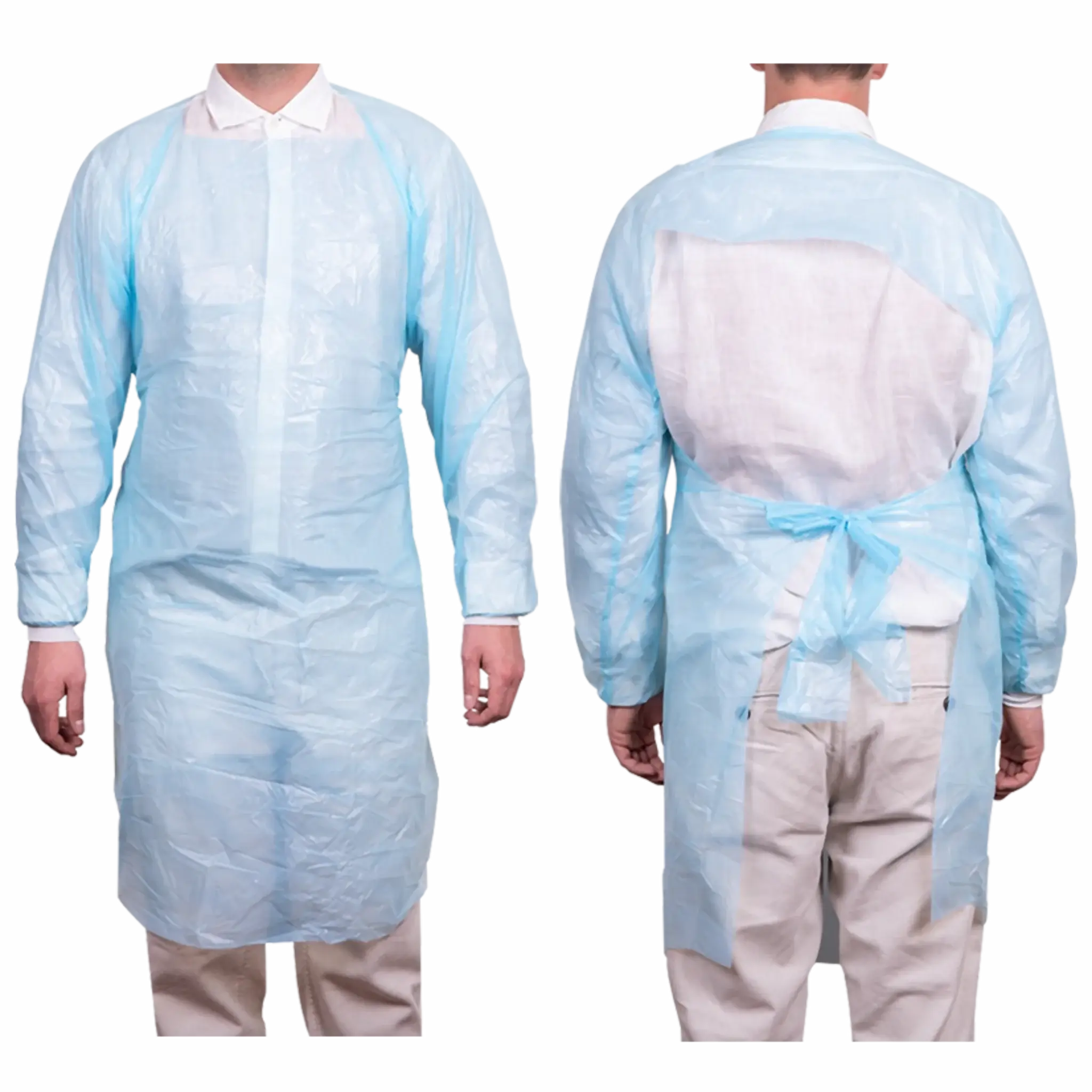 Pechera Polietileno Azul Desechable con Mangas y Puño. Insumos Médicos