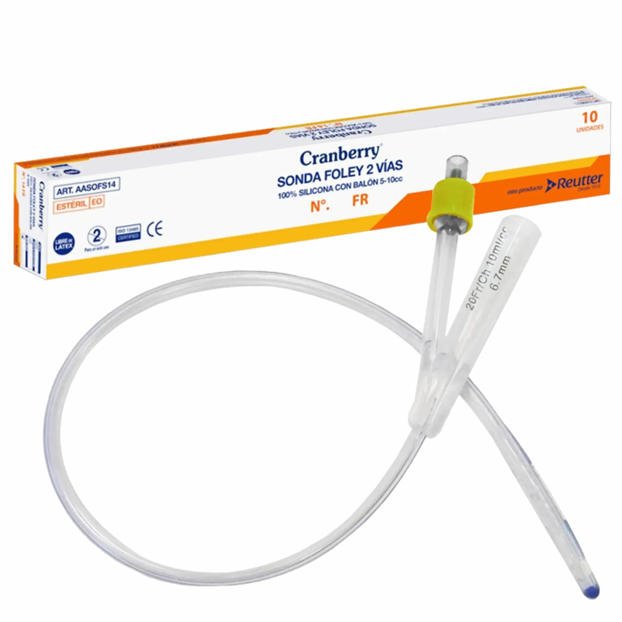Sondas Foley 100% Silicona 2 Vías con balón 5-15cc. FR 20. Insumos Médicos
