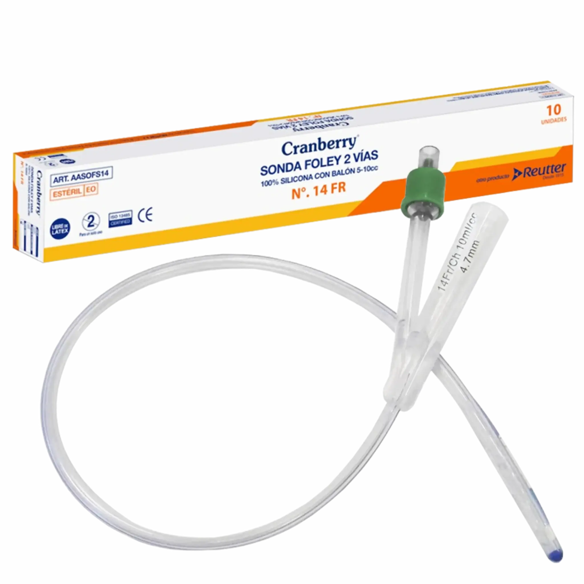 Sondas Foley 100% Silicona 2 Vías con balón 5-15cc. FR 14. Insumos Médicos