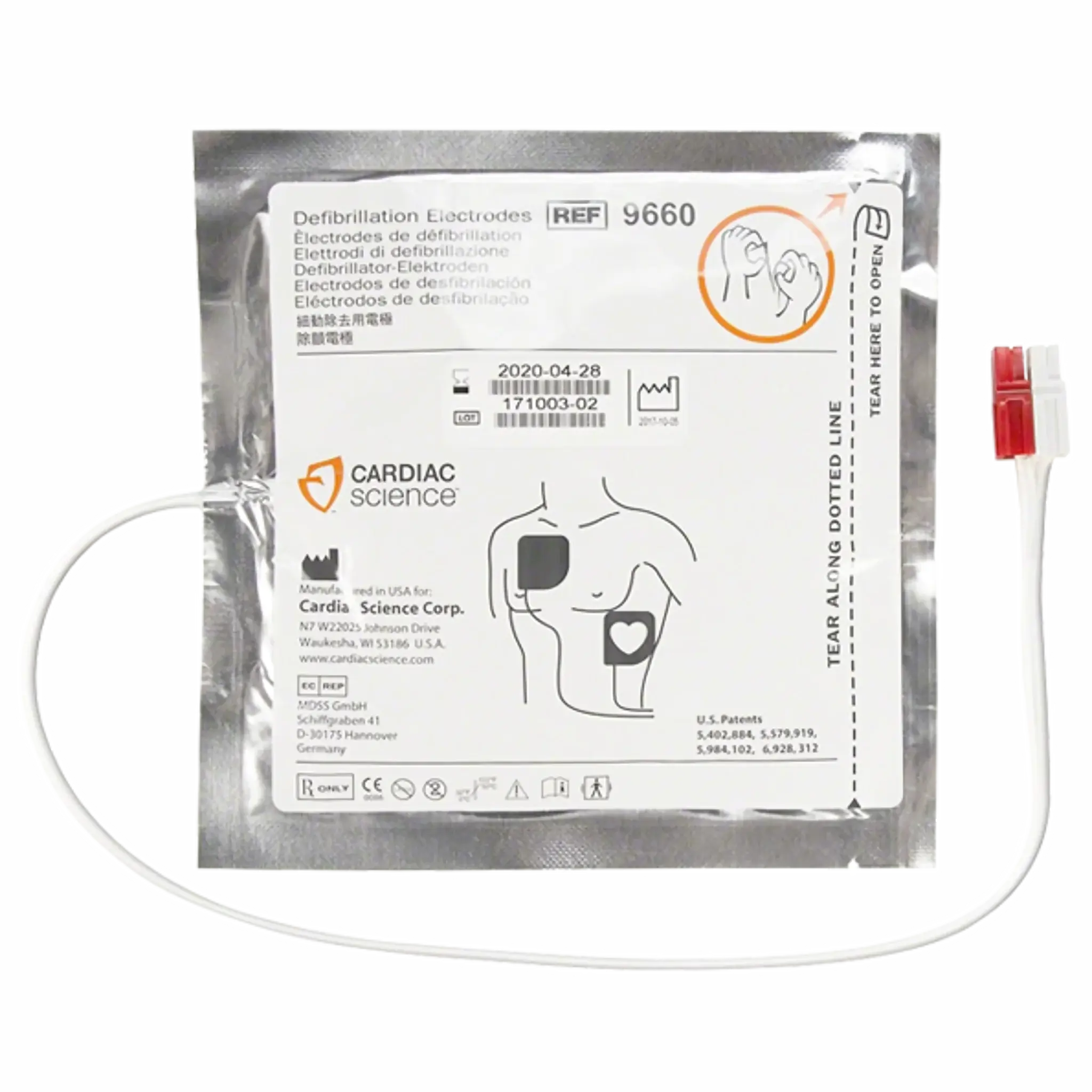 Electrodo parche adulto DEA G3. Set x 2 unidades. Marca Cardiac Science. Equipos Médicos