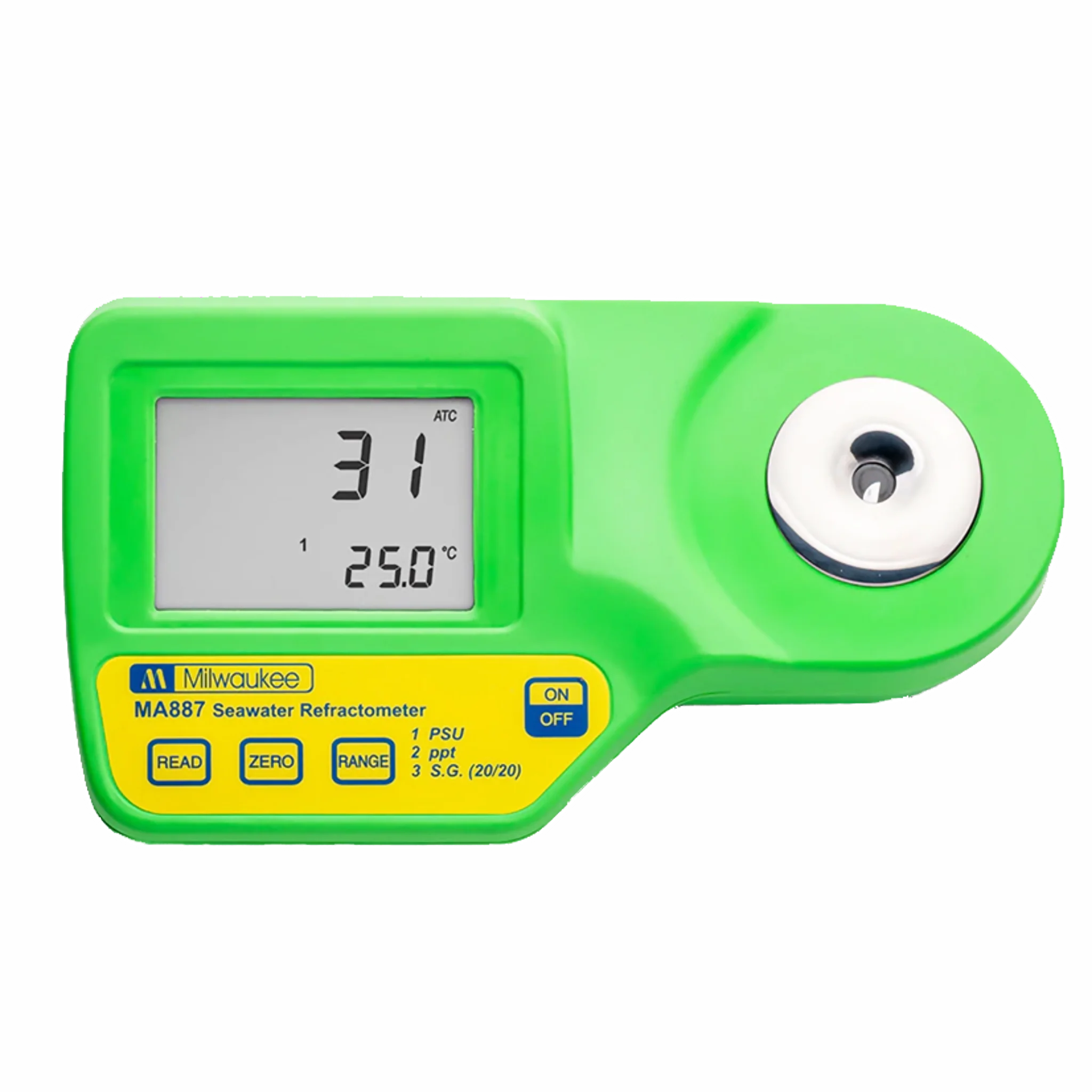 Refractómetro digital portátil 0 a 150 ppt salinidad. Mod. MA887. Marca Milwaukee. Equipos de Laboratorio