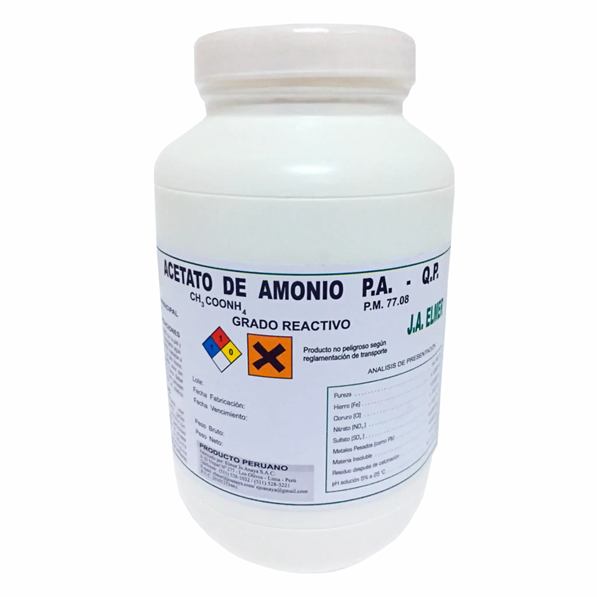 Acetato de Amonio P.A. Insumos de Laboratorio