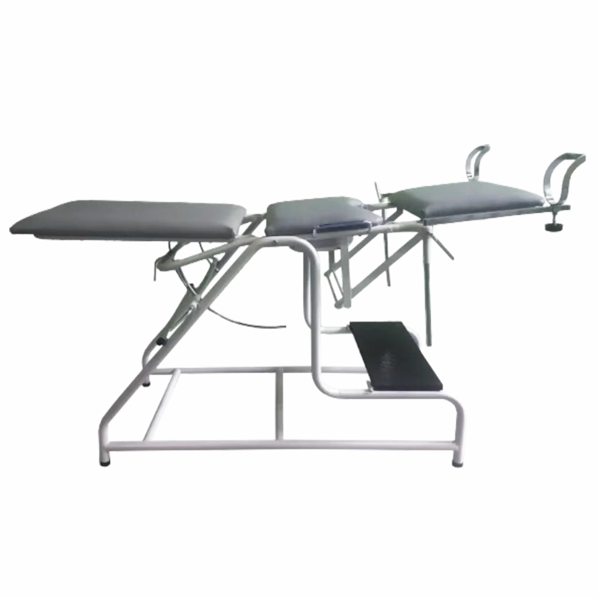 Camilla Ginecológica esmaltada estribo tapiz gris. Mobiliario Clínico