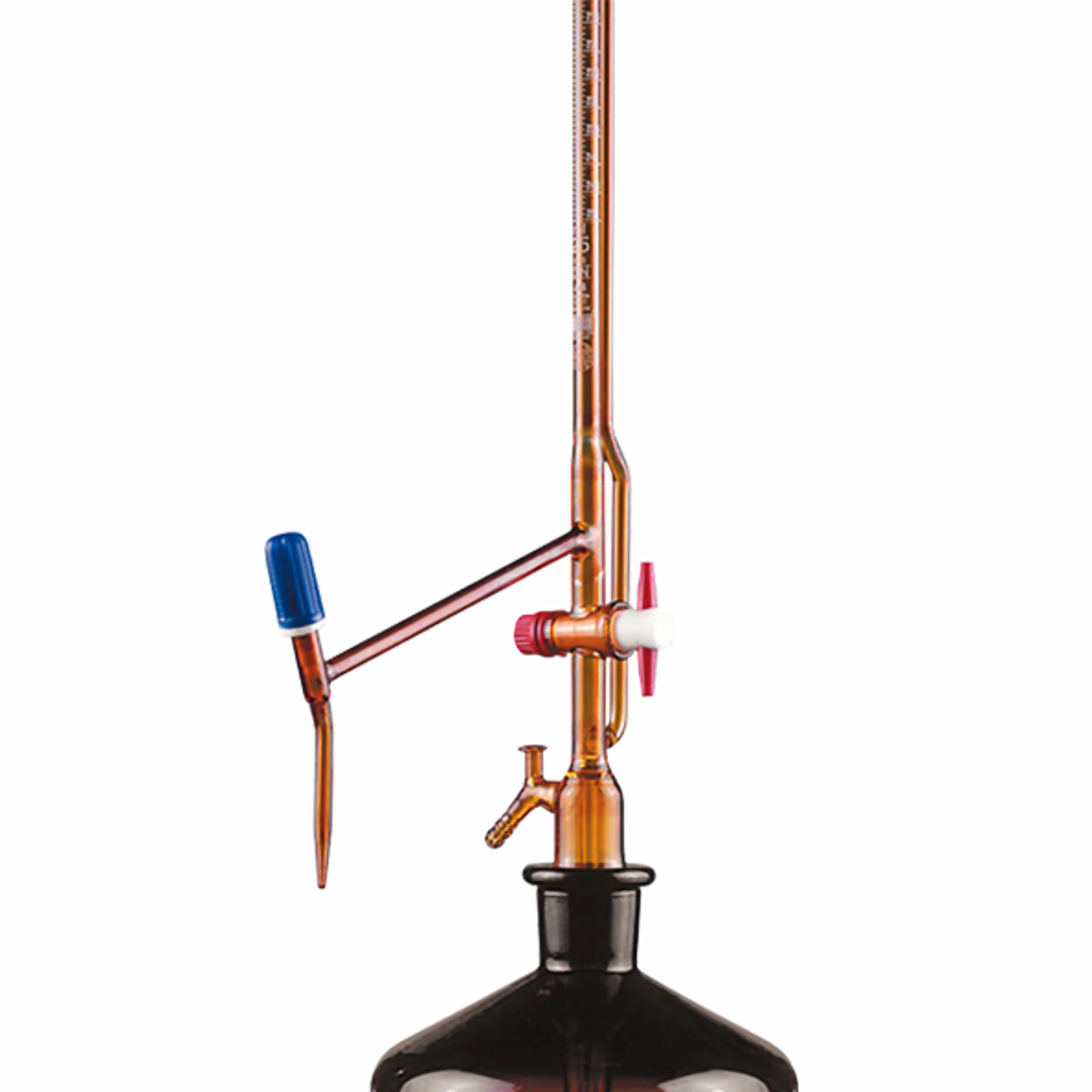 Bureta automática 25:0.05ml. con llave intermedia ambar. Hirschmann. Insumos de Vidrio para Laboratorio
