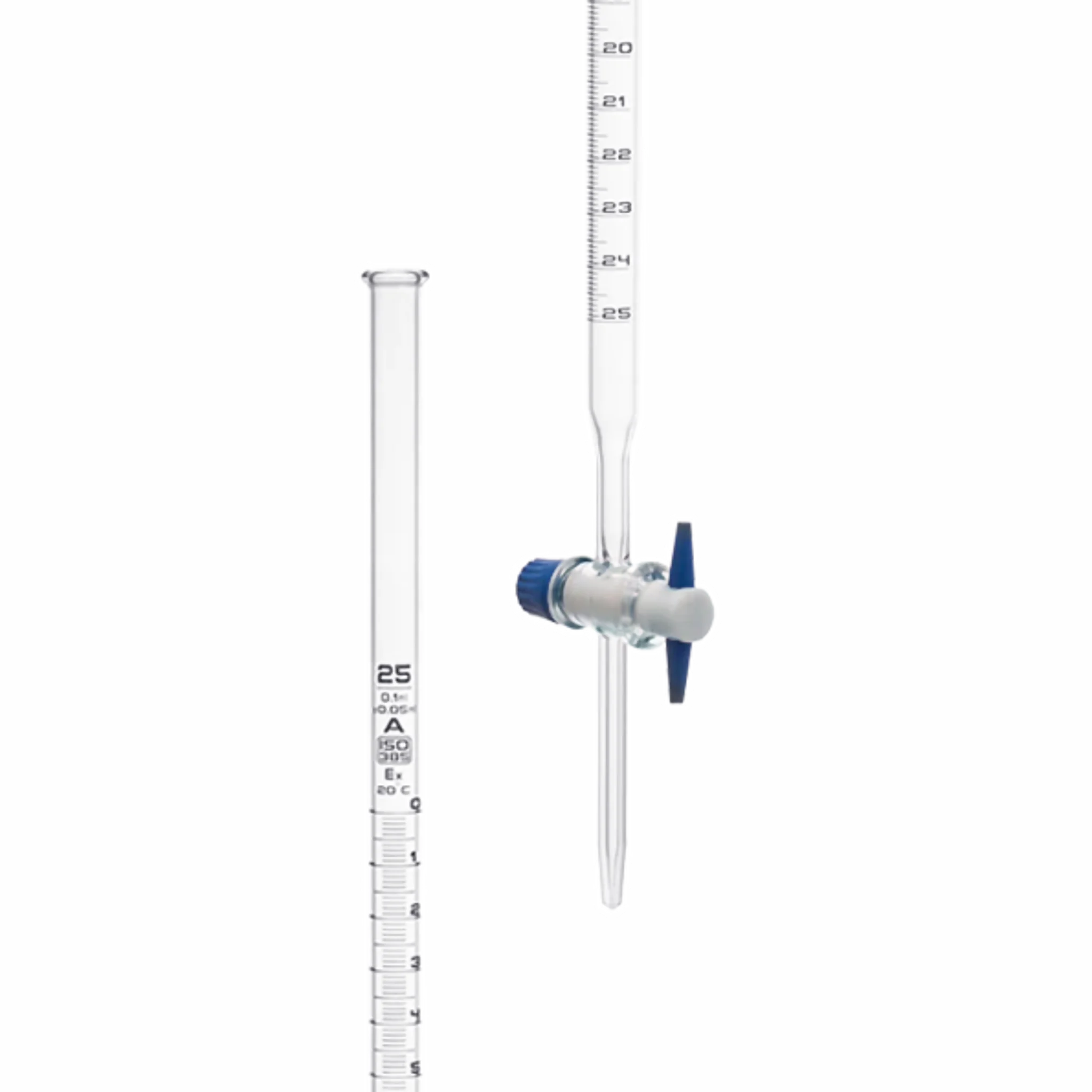 Bureta recta 25:0.05ml. llave de teflón. DWK-Boeco. Insumos de Vidrio para Laboratorio