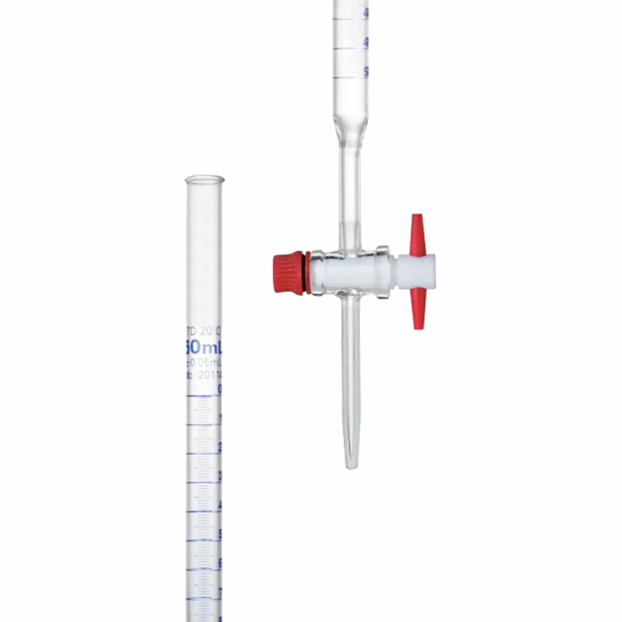 Bureta recta 100:0.2ml. llave de teflón. CEE. Insumos de Vidrio para Laboratorio