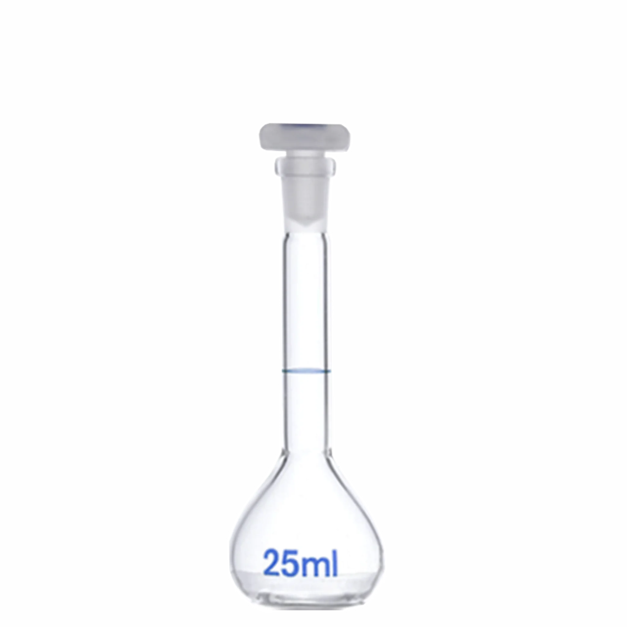 Matraz aforado 25ml. con tapón de plástico. WS Labs. Insumos de Vidrio para Laboratorio