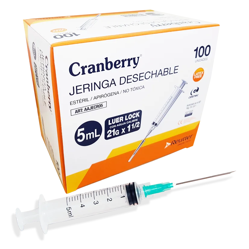 Jeringa 5cc. 21G x 1 1/2 Cranberry Caja x 100u. - Induslab