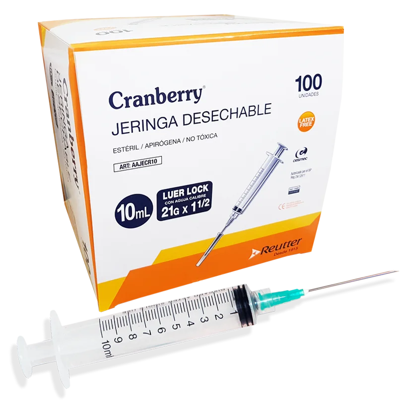 Jeringa 10cc. 21G x 1 1/2 Cranberry Caja x 100u. - Induslab