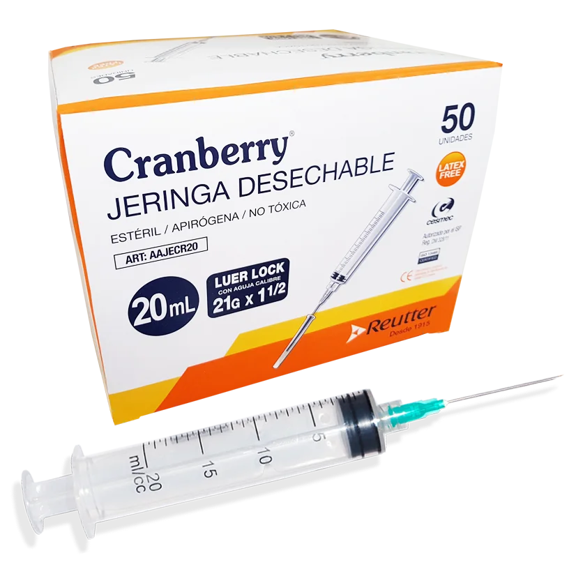 Jeringa 20cc. 21G x 1 1/2 Cranberry Caja x 100u. - Induslab